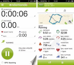 Mobilna aplikacija Endomondo med vadbo in prikaz povzetka