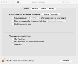 Privzeta nastavitev »Allow apps downloaded from Mac App Store and identified developers« omogoča nameščanje aplikacij z Applove tržnice ter drugih izdelkov, ki jih odobrijo v Cupertinu.