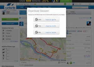 Številna spletna mesta omogočajo izvoz lokacijski podatkov v obliki KML ali GPX – zgled spletnega mesta runtastic.com. 