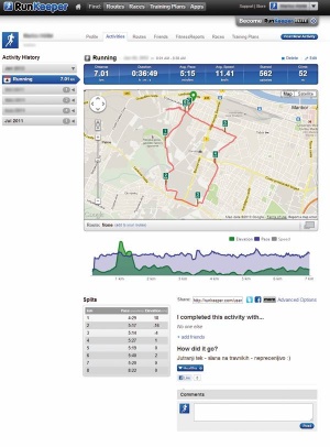 Spletno mesto runkeeper.com ponuja vmesnik za analizo podatkov in povezovanje.