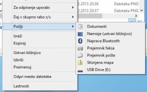 Na menuju Pošlji najdemo več pogosto uporabljanih lokacij za pošiljanje datotek.