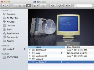 Povezovanje z računalniki, na katerih ne teče OS X, je predstavljeno z ikono, ki predstavlja predpotopno napravo z modrim zaslonom. Posrečena šala je seveda naperjena proti Microsoftu.