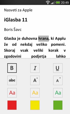 Urejanje besedil v Microsoftovi Mobilni Pisarni je enostavno in učinkovito. Manjkajo pa naprednejša orodja in za dotik prilagojeni priboljški (npr. geste).