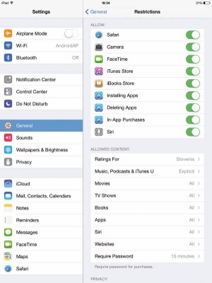 Omejitve digitalnih vsebin v iOS 7 po želji upoštevajo tudi slovenska pravila.