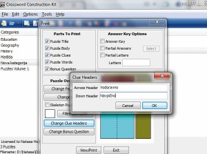 CrosswordConstructionKit pred tiskom omogoča kar nekaj nastavitev. 