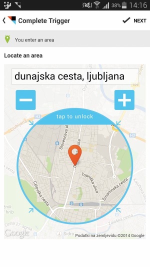 Na Googlovem zemljevidu točno določimo krog, znotraj katerega se bo recept IFTTT izvajal.