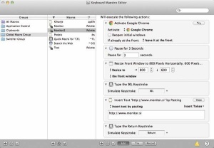 Za lajšanje ponavljajočih se opravil je tu Keyboard Maestro, odličen program za avtomatizacijo postopkov v operacijskem sistemu OS X.