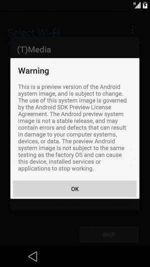Android »L« še ni dokončan, zato ustrezno opozorilo po prvem zagonu.