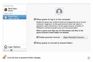 Račun za goste je privzeto omogočena zmožnost operacijskega sistema OS X, ki obvaruje ljubljeni Mac pred nerodnostmi družinskih članov, prijateljev in znancev.
