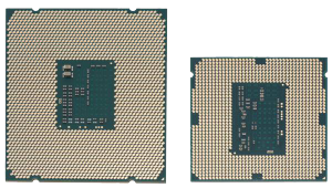 Procesorji s sredico Haswell-E (primer Core i7-5960X) so precej večji od procesorjev s sredico Haswell (primer Core i7-4770K).