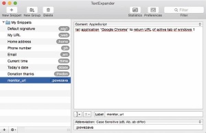 Poleg kratic, ki se magično spremenijo v zajetne skupke črk in drugih znakov, zna TextExpander poganjati tudi skripte AppleScript.