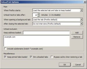 Firefoxov dodatek UnloadTab popravlja brezbrižnost uporabnika. K sreči lahko spletne strani, ki so nam všeč, dodamo med izjeme in jih bo dodatek pustil pri miru.
