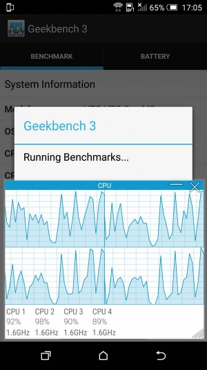 Telefon se zaradi pregrevanja med delom upočasni, kar je očitno tudi iz prikaza delovnih frekvenc, ki jih omogoča aplikacija System monitor. 