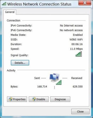 Nastavitve in stanje brezžičnega  vmesnika WiFi v Windows 7