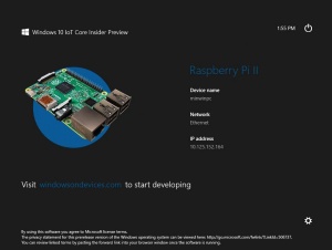 Prvzeti začetni zaslon  Windows 10 IoT Core