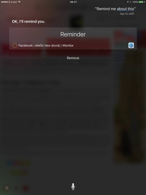 Pomočnica Siri ve, kaj si ogledujemo, zato nam na zahtevo nastavi opomnik, ki nam omogoča, da začeto branje nadaljujemo kasneje.