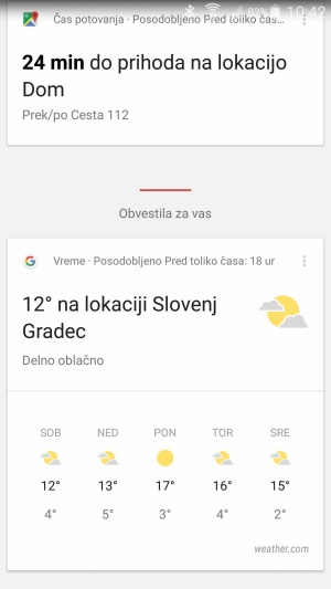 	Google Now z uporabniškim vmesnikom v obliki informacijskih kartic skuša predvideti, kaj nas v danem trenutku zanima.