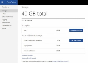 Microsoftov brezplačni oblačni prostor je v osnovi 15 GB. Nadgradimo ga na več načinov. Poleg plačila so nam na voljo še bonusi s priporočilom, uporabo samodejnega nalaganja Camera Roll ter nagrado za zvestobo.