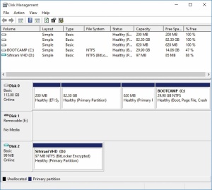 	Izdelave zaščitenega imenika se lotimo s pripomočkom Disk Management.