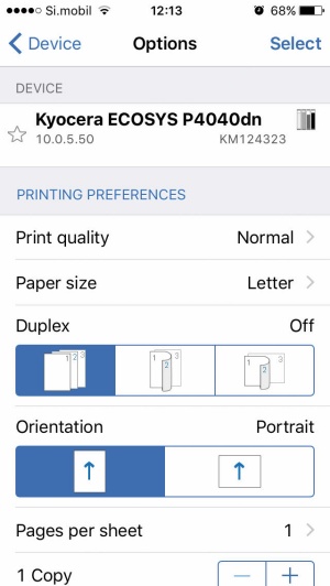 Tudi s tiskalniki, ki nimajo vgrajenega brezžičnega omrežnega vmesnika, lahko tiskamo ob pomoči namenske aplikacije. Seveda mora biti mobilna naprava v istem krajevnem omrežju.