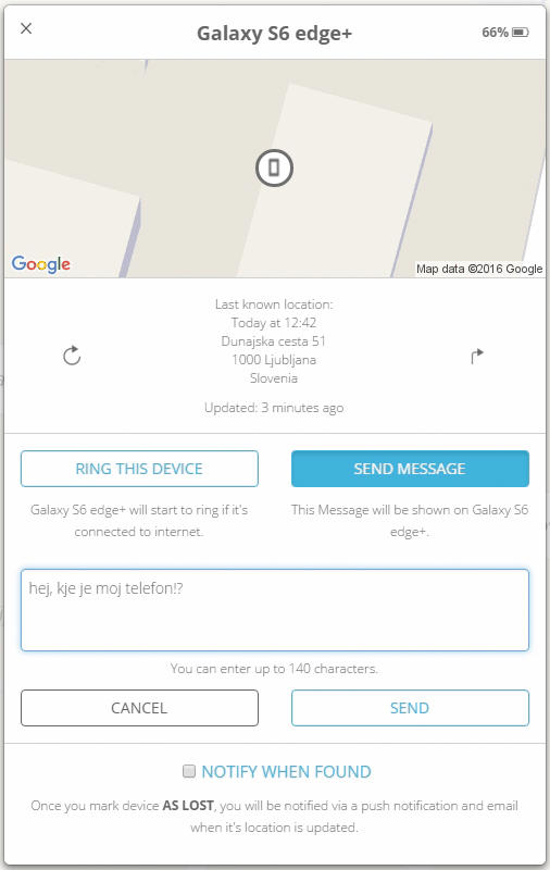 Spletni portal omogoča tudi iskanje telefona, na katerega je nameščena aplikacija Chipolo. 