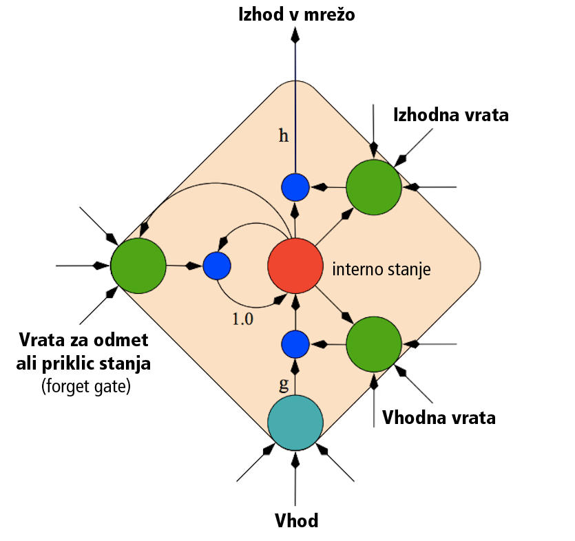 Spominska celica v kratko-dolgoročni spominski mreži (LSTM), kakršne uporablja Google. Slika: Google