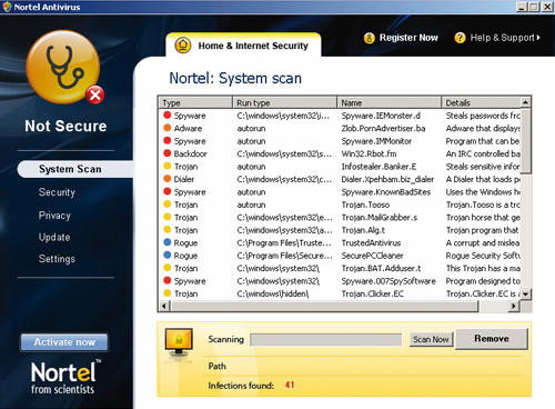 Nortel Antivirus sodi med zastraševalne viruse, ki izkoriščajo nekdaj ugledno blagovno znamko Norton.