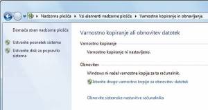 Obnova sistema in podatkov v Windows 7