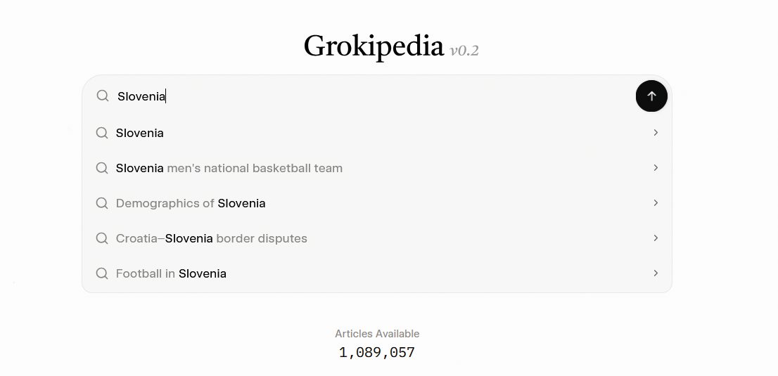 Grokipedija ima minimalistični vmesnik.
