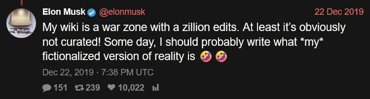 Elon Musk se je leta 2019 še šalil, da bi moral napisati svojo enciklopedijo.