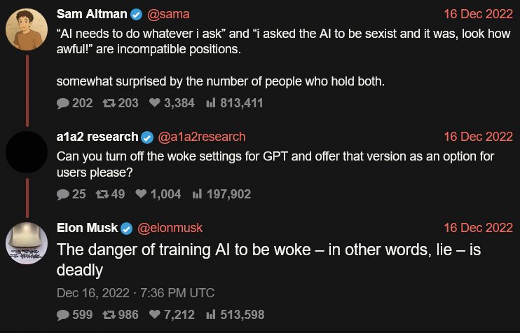 Elon Musk meni, da so številni veliki jezikovni modeli namenoma ustvarjeno tako, da so prebujeni (woke).
