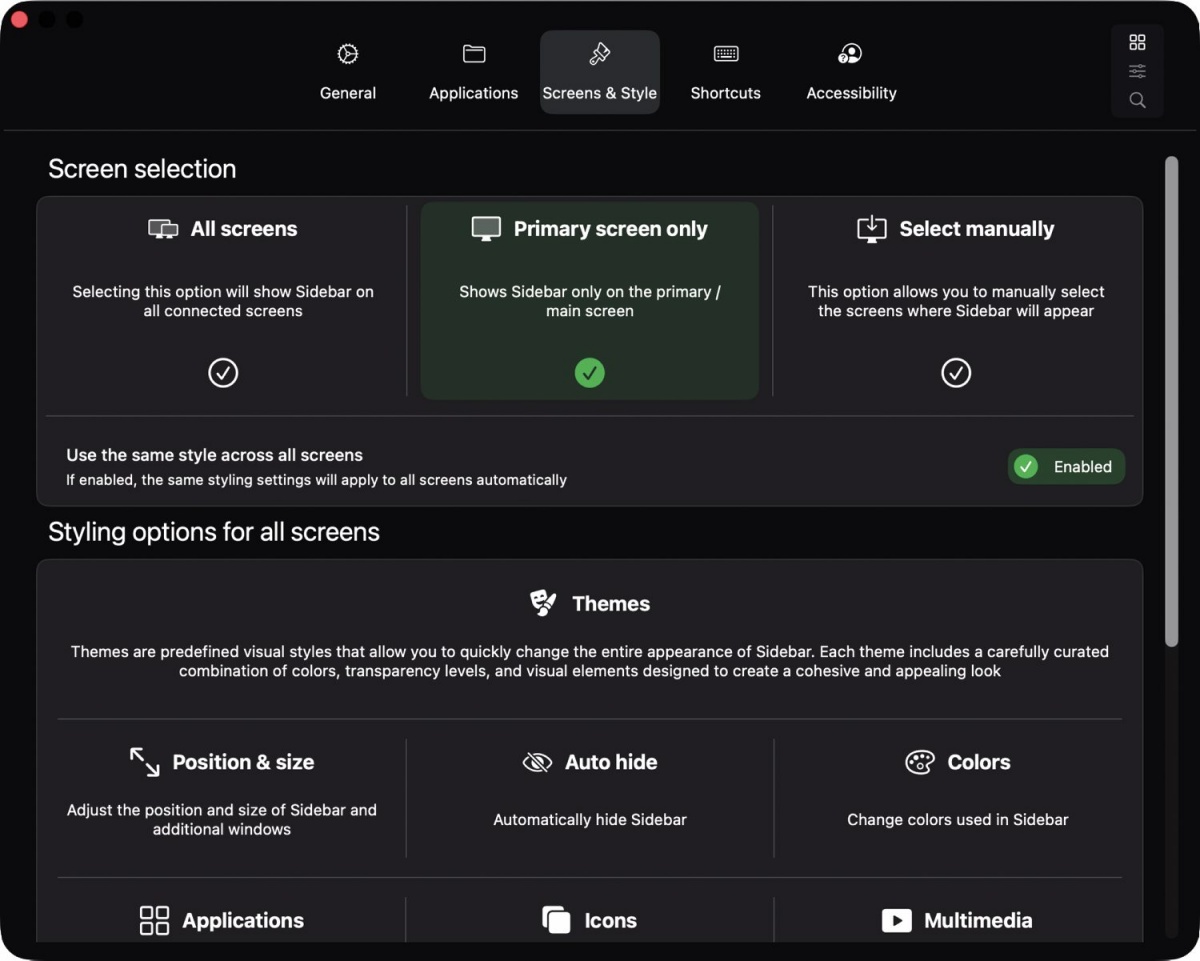 Sidebar je alternativa sidrišču &raquo;Dock&laquo;.