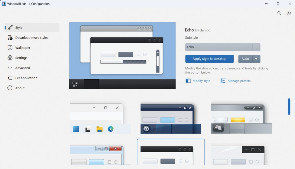WindowBlinds je pogon za izdelavo grafičnih preoblek celotnega uporabniškega vmesnika.