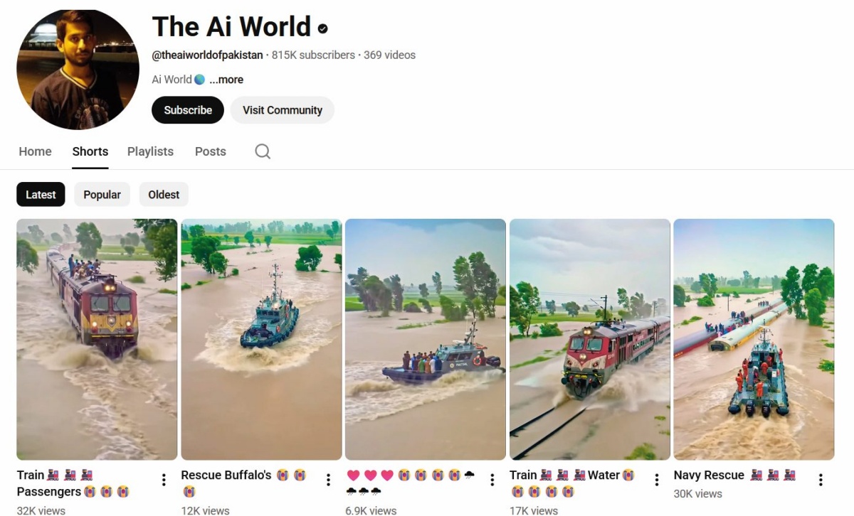 The AI World z 800 tisoč naročniki, ki objavlja le digitalno brozgo.