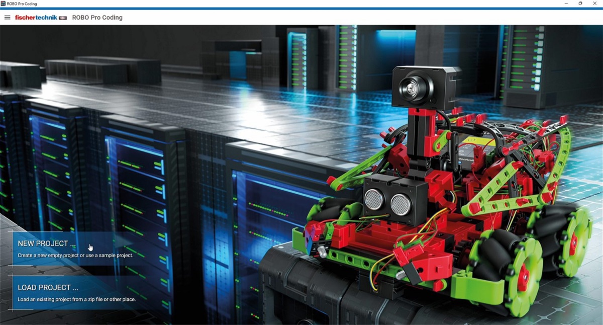 Aplikacija Fischertechnik Robo Pro Coding s sliko najzmogljivejšega robota iz kompleta Robotics Hightech.