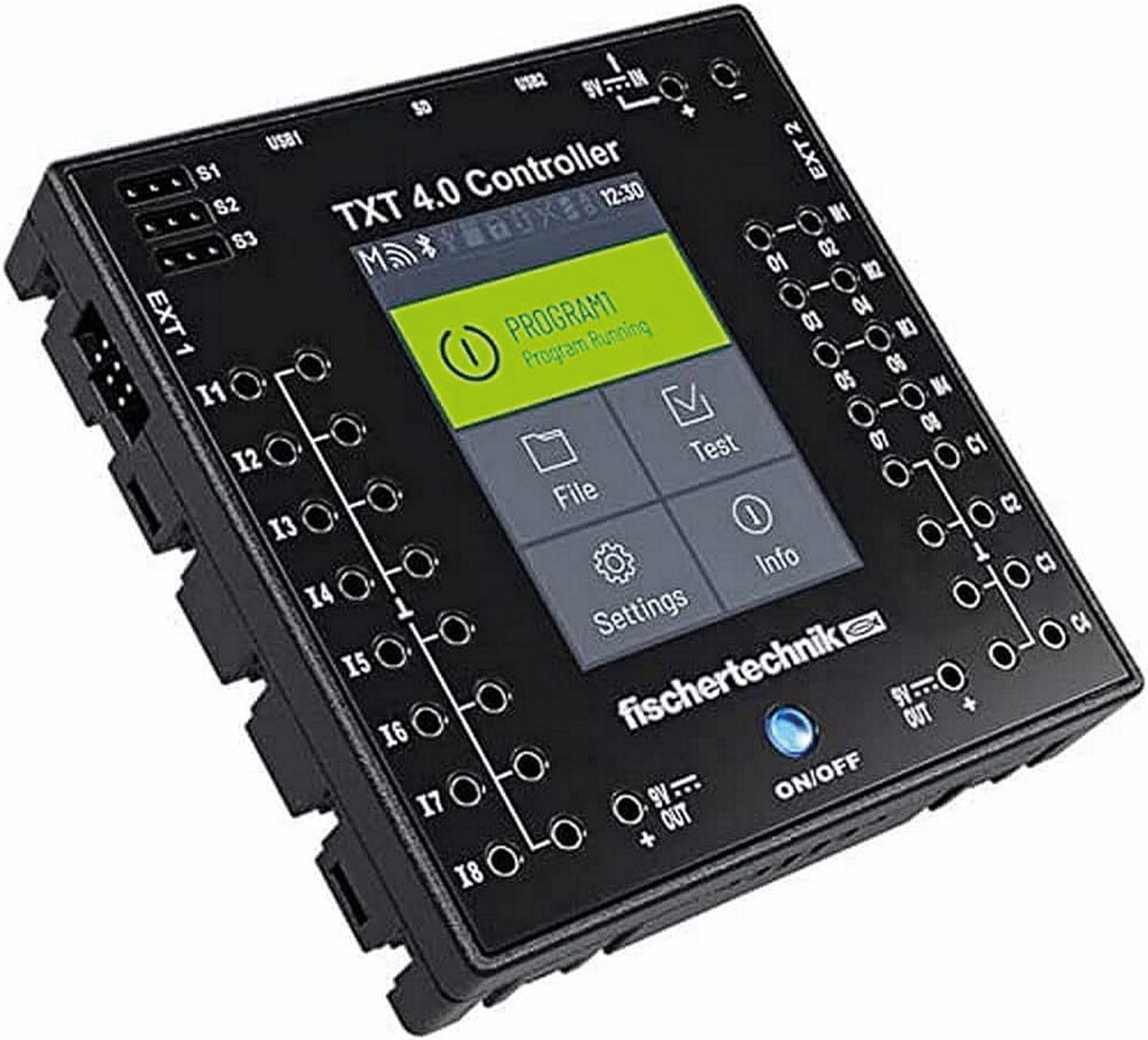 Fischertechnikov krmilnik TXT 4.0 Controller, s katerim krmilimo vse robote.