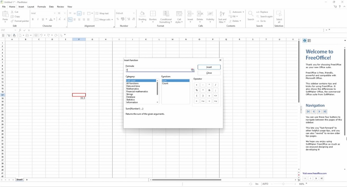 FreeOffice PlanMaker, nadomestek za Microsoft Excel.