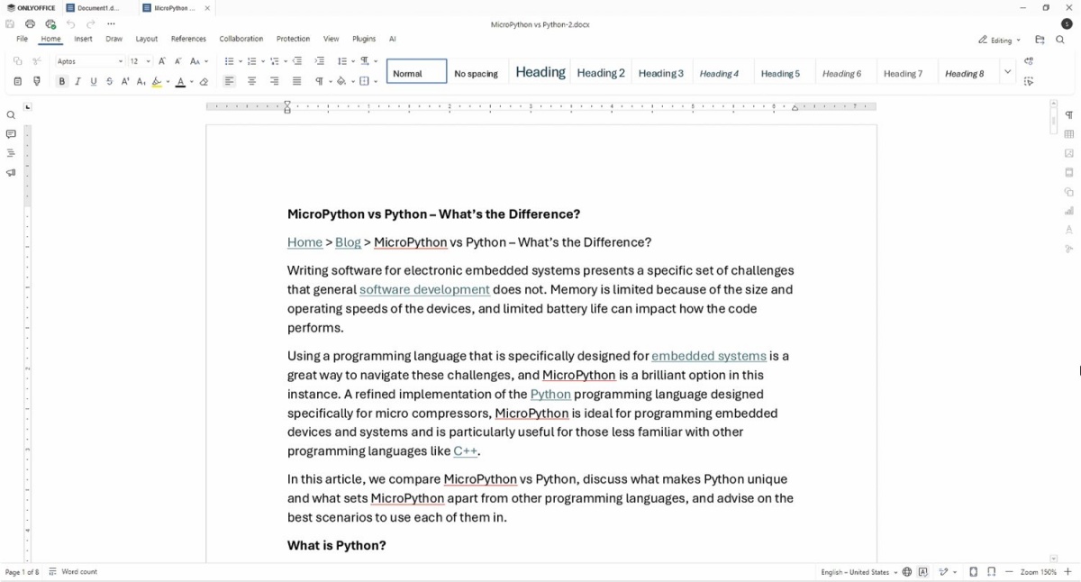 OnlyOffice Document, nadomestek Microsoftovega Worda.