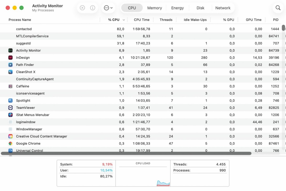 Namesto grafičnega orodja »Activity Monitor« lahko v Terminalu uporabimo ukaz »top«.