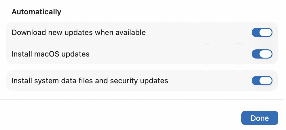 Apple spodbuja uporabo grafičnega vmesnika »Software Update«, kjer se samodejno nameščanje varnostnih posodobitev skriva pod ikono i.