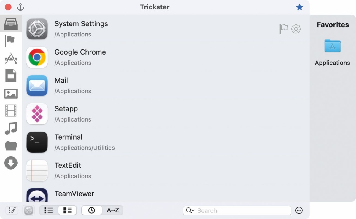 Trickster, ki po Terminalovem vzoru ponuja bližnjice do nedavno odprtih datotek in izvedenih akcij, potrebuje za delovanje poln dostop do diska »System Settings« / »Privacy & Security« / »Full Disk Access«.