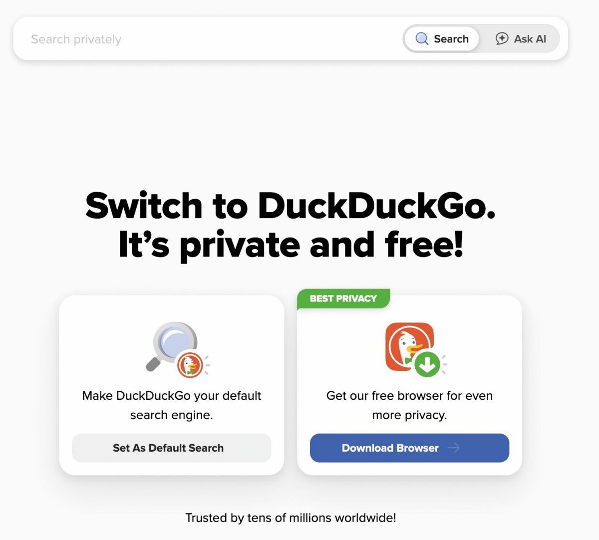 Zaščitimo se z uporabo varnega spletnega brskalnika ter uporabo iskalnika, ki mu je naša zasebnost prioriteta. Takšen je na primer DuckDuckGo.