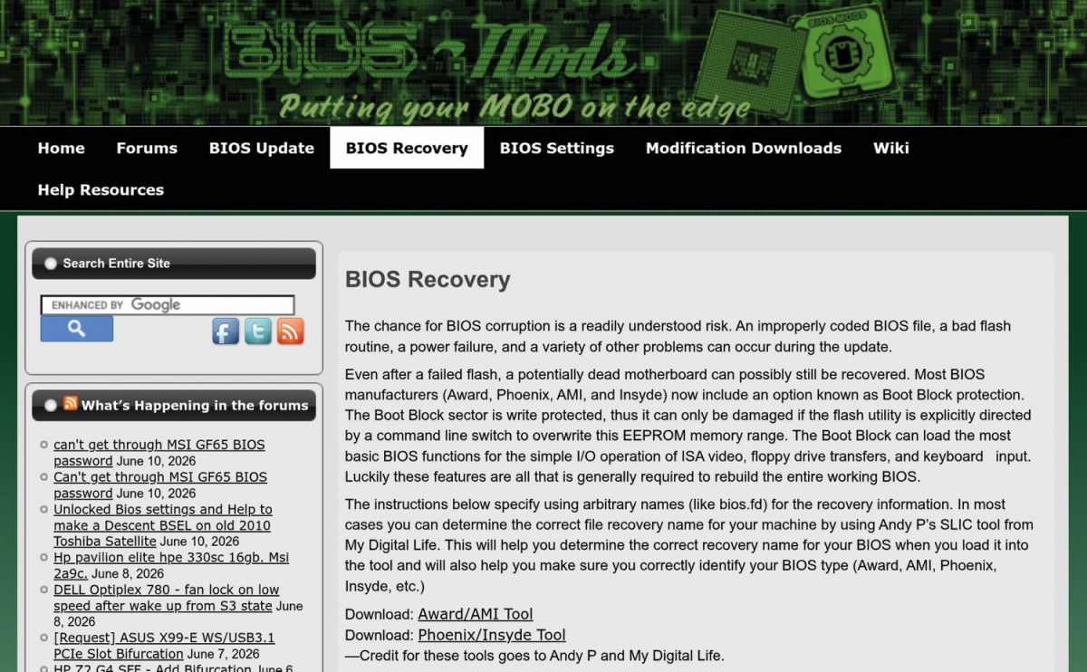 Spletni portal BIOS mods za ljubitelje predelave BIOS-ov.