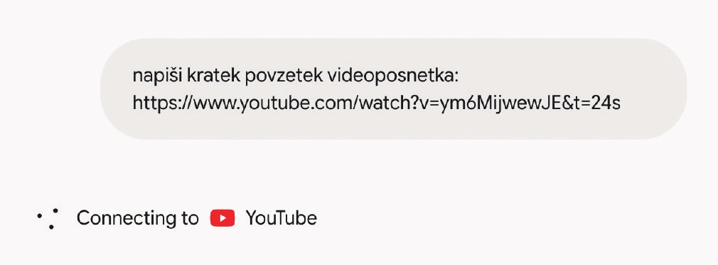 Gemini se preprosto poveže z Youtubom in omogoča analizo tam objavljenih vsebin.
