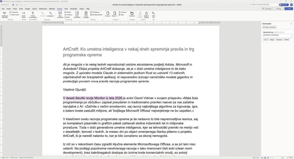 Wordcraft je na videz in po funkcionalnosti izredno podoben Wordu.