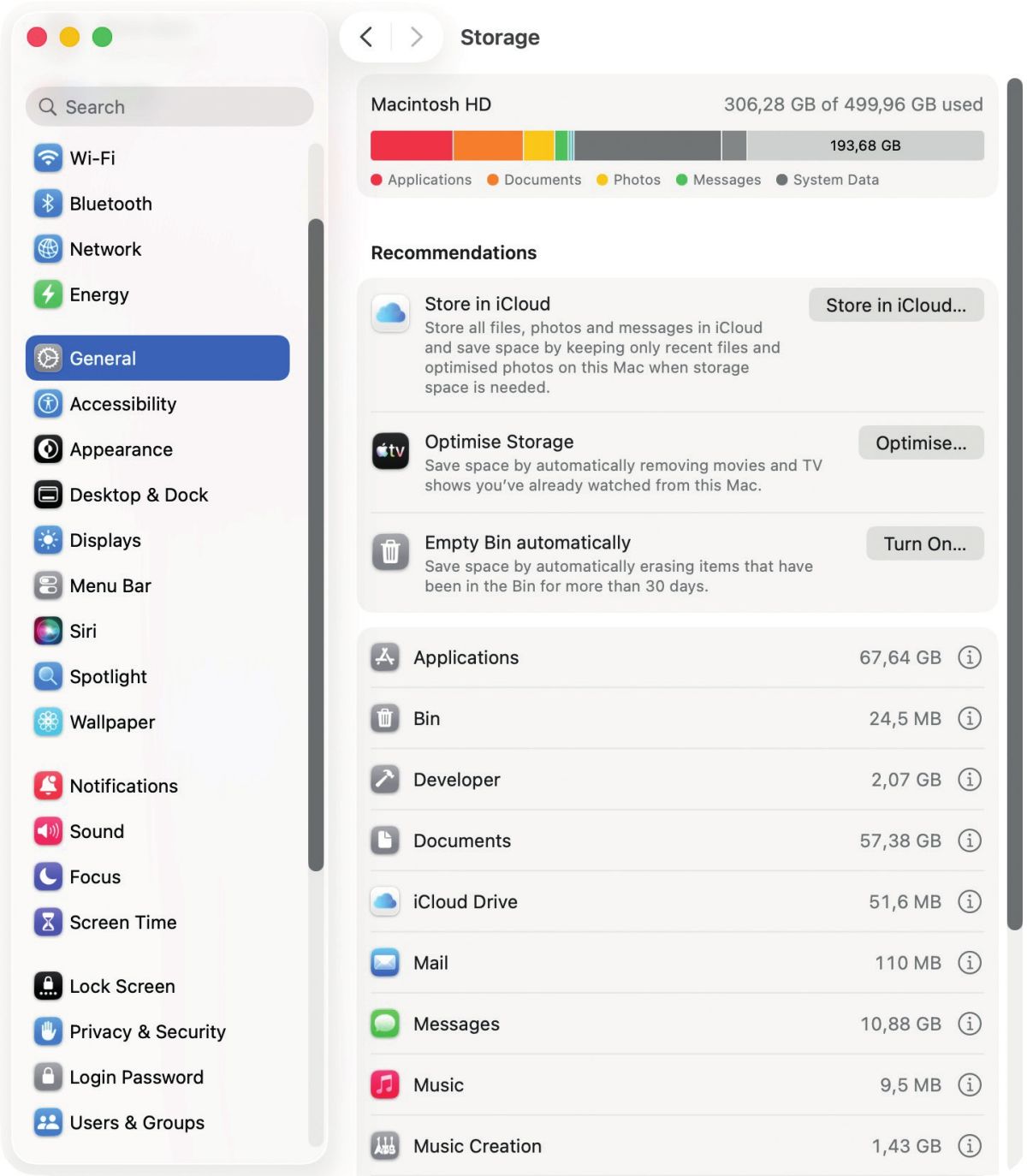 Spomladansko čiščenje maca začnemo v nastavitvah »System Settings / General / Storage«.