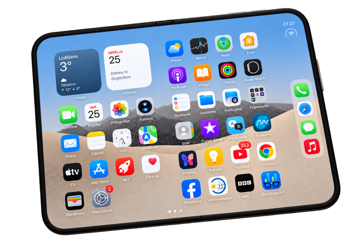 Odprt iPhone Duo spominja na majhno tablico; mat notranji zaslon je njegov najmočnejši adut.