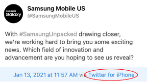 Samsungov tvit – poslan z iPhone