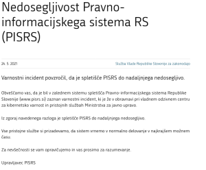 "Varnostni incident" že tri dni onemogoča dostop do prečiščene zakonodaje