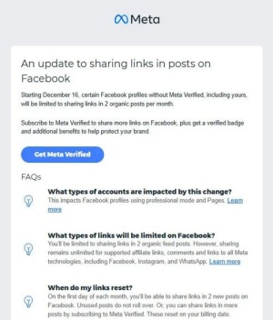 Facebook bo zaračunaval za deljenje povezav